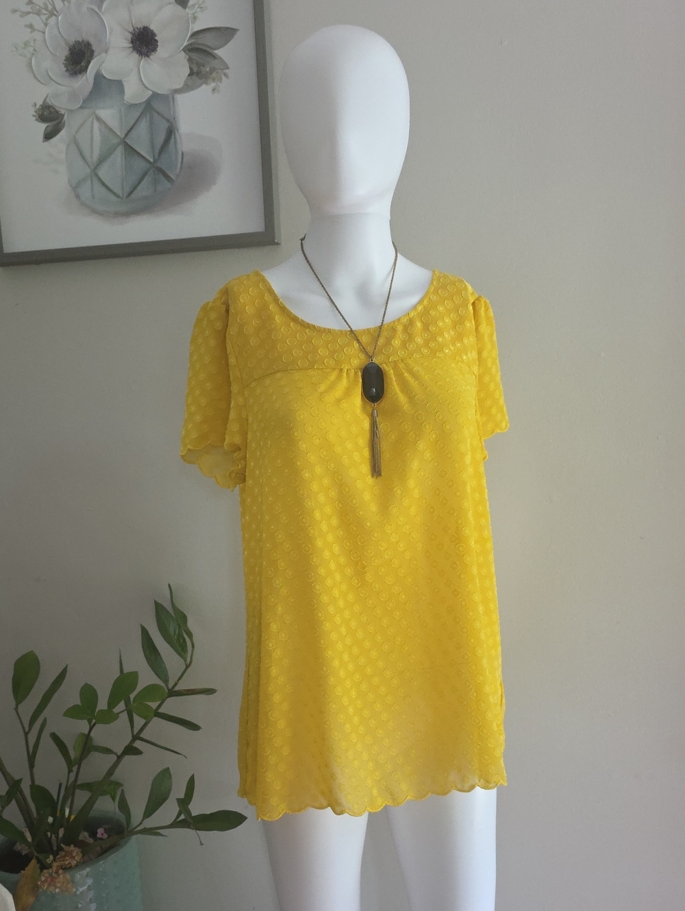 Maeve Bright Yellow Textured Short-Sleeve Tunic
